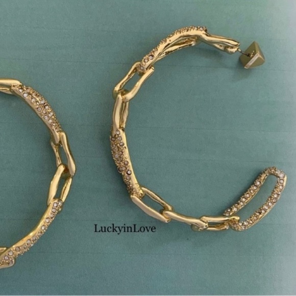 ALEXIS BITTAR NEW Gold Textured Crystal Custom Sculpted Chain Link Hoop Earrings - Picture 5 of 15